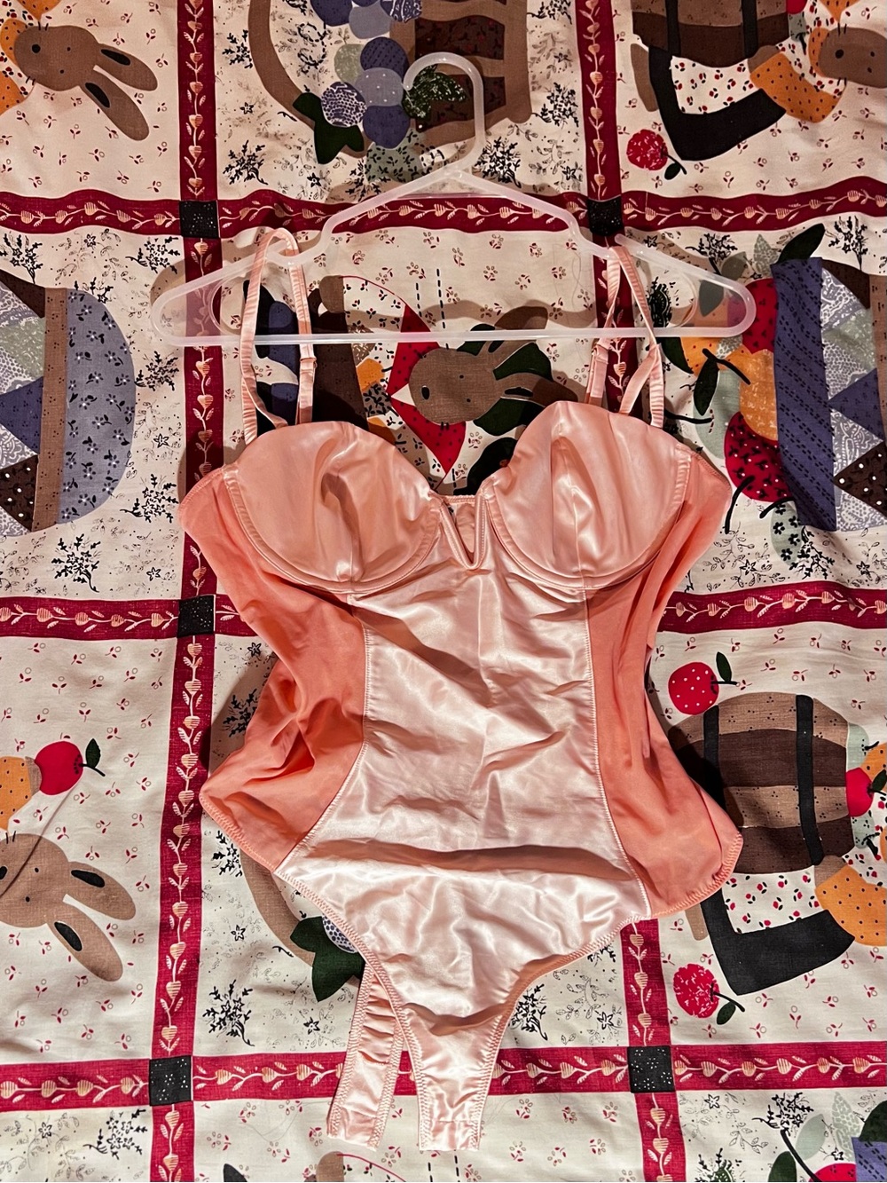 Parade Ballet-Core Satin Peach-Pink Bustier Bodysuit, size L